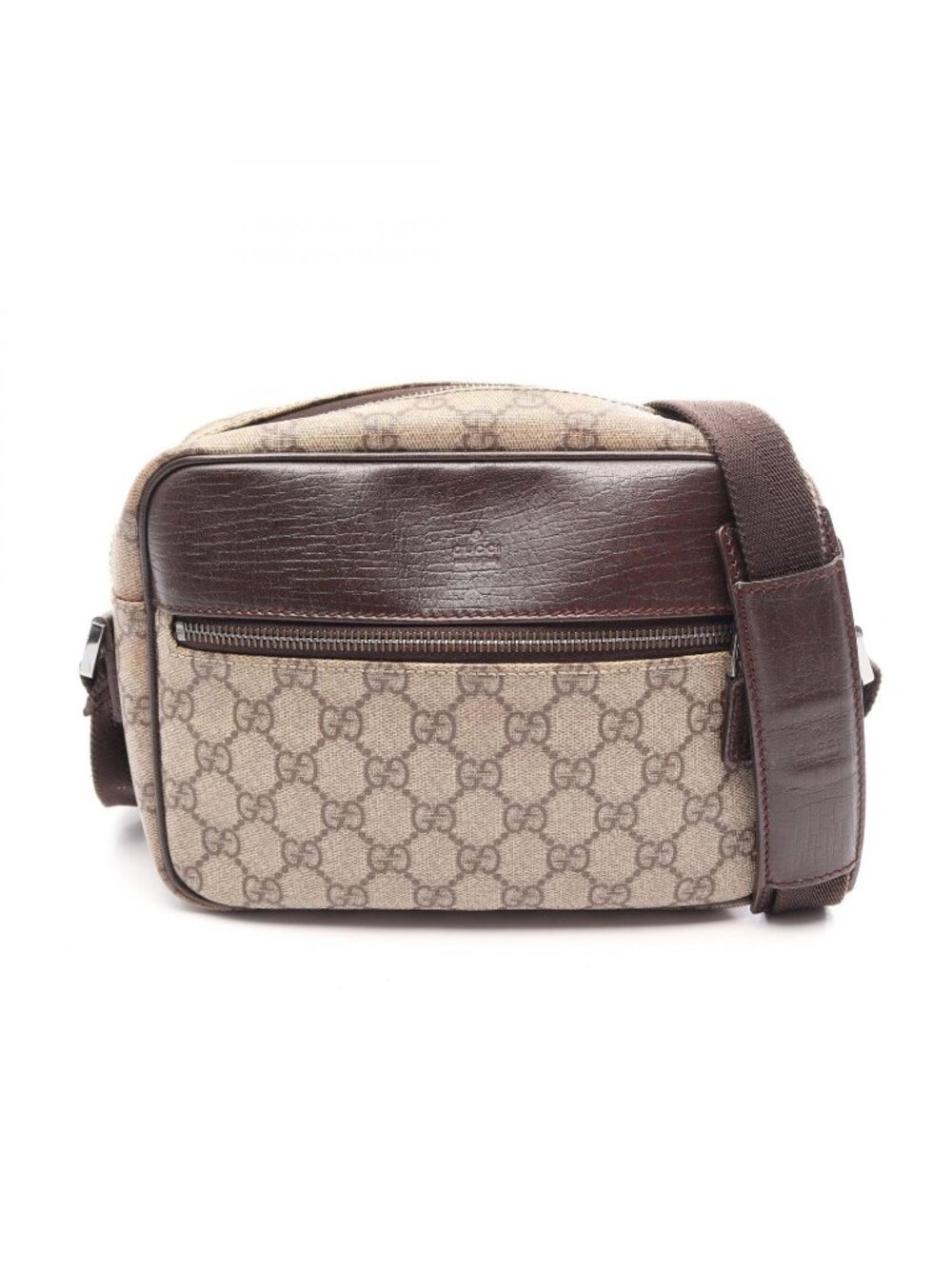Gucci Shoulder Bag GG Plus Beige Brown Co Ting Canvas Leather Split - Picture 1 of 15